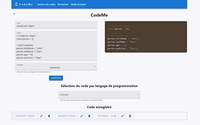 Сapture d'écran de CodeMe