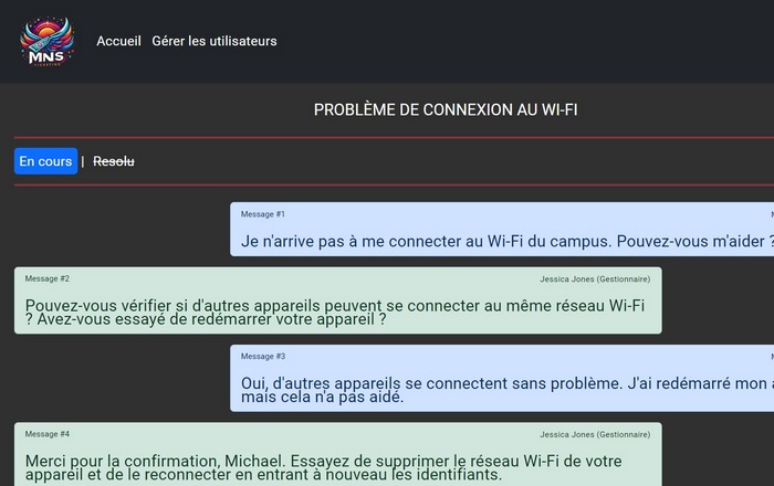 Сapture d'écran de MNS Ticket