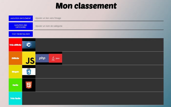 Сapture d'écran de Tier List